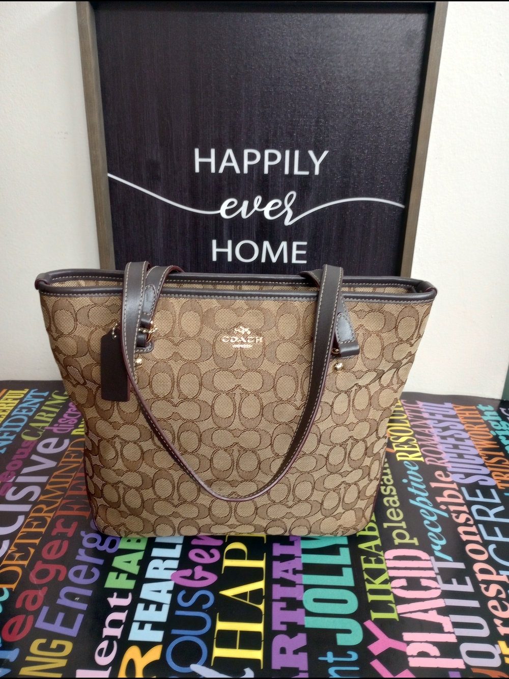 Classic Coach Signature Shoulder Bag with Brown Leather Trim!.